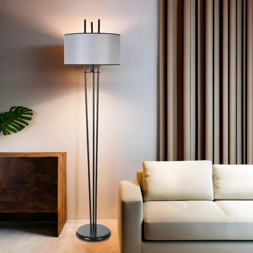 Opviq belen siyah lambader silindir Hasır gri abajurlu blackgrey floor lamp Slike