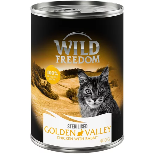 Wild Freedom Adult Sterilised 6 x 200 g/400 g po posebni ceni! - Adult Sterilised 6 x 400 g - receptura brez žitaric Golden Valley Sterilised - piščanec s kuncem