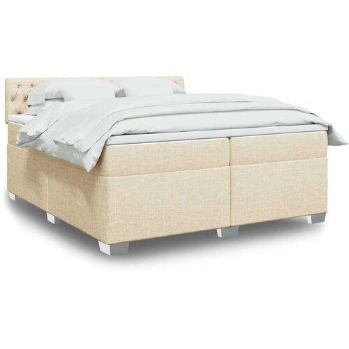 VidaXL Krevet s oprugama i madracem krem 200 x 200 cm od tkanine Slike