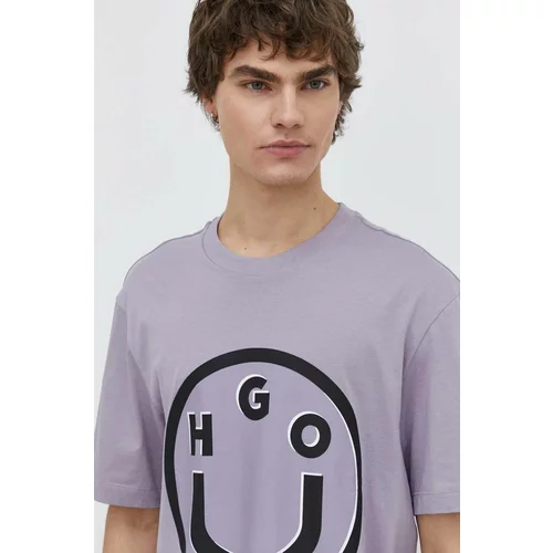 Hugo Blue Bombažna kratka majica moški, vijolična barva
