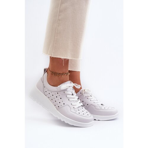 S. BARSKI Women's Openwork Wedge Sneakers Natural Leather Light Grey S.Barski LR482 Cene