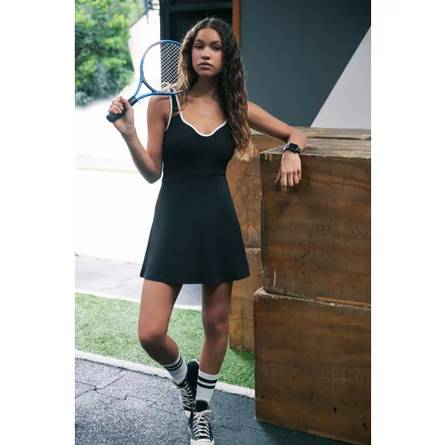 Trendyol Black Piping Detail 2 Layered Tennis Knitted Sports Dress With Shorts
