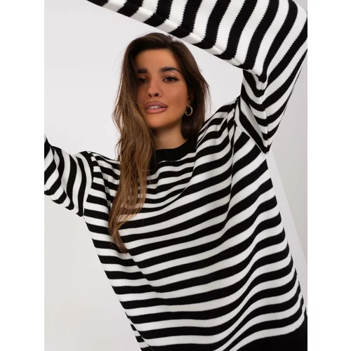 Fashion Hunters Black and ecru striped oversize sweater