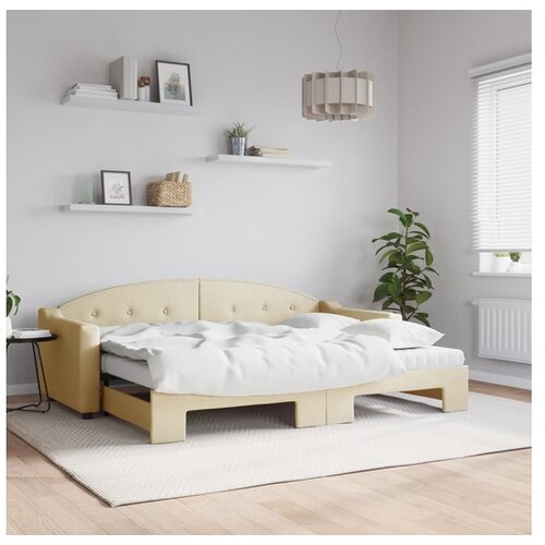 VidaXL Izvlečna dnevna postelja z vzmetnico krem 80x200 cm b Slike