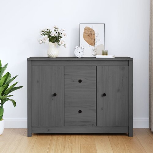 The Living Store Komoda siva 100x35x74 cm trdna borovina - Komoda, (21437564) Slike