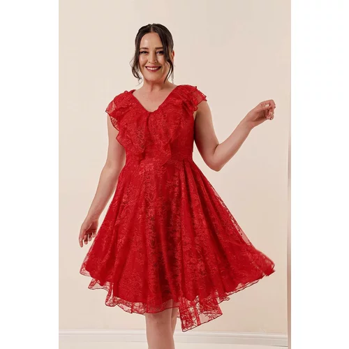 By Saygı Handkerchief Collar Lace And Lined, etc. Dress Red
