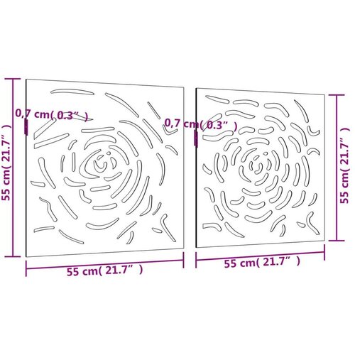 VidaXL Vrtni zidni ukrasi 2 kom 55 x 55 cm čelik COR-TEN uzorak ruže Slike