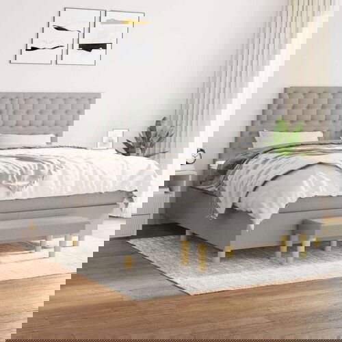  Box spring postelja z vzmetnico svetlo siva 180x200 cm blago, (20788821) Cene