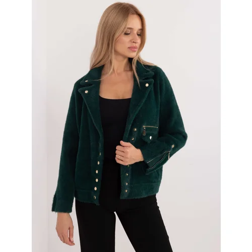 Fashion Hunters Dark green alpaca jacket with zippers