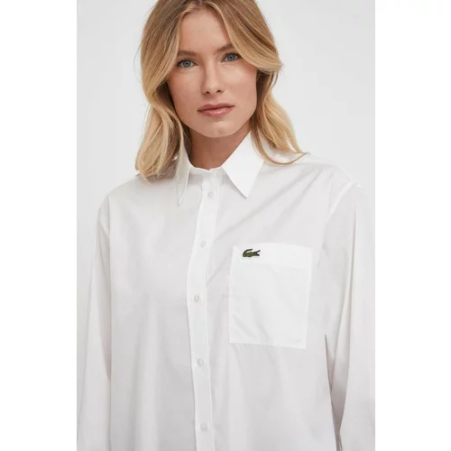 Lacoste Pamučna košulja za žene, boja: bijela, relaxed, s klasičnim ovratnikom