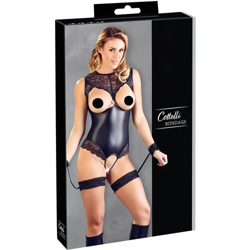 Cottelli Bondage - sjajno otvoreno tijelo s držačima za ruke (crno) - L Cijene