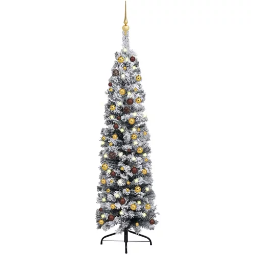 vidaXL usko božićno drvce s LED svjetlima i kuglicama zeleno 120cm PVC