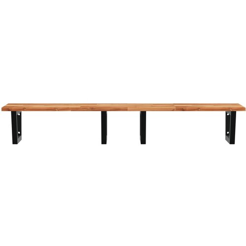  Zidna polica za umivaonik od čelika i masivnog bagremovog drva Smeđa 120 x 50 x 2 cm Slike