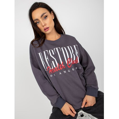 Fashion Hunters Dark gray cotton sweatshirt with a printed design Slike
