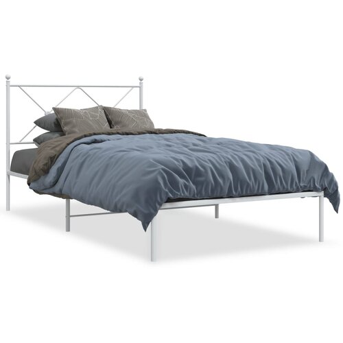Maison Chic Kovinski Posteljni okvir - Enojna postelja - Postelja za odrasle z vzglavjem bel 100x200 cm, (21694329) Slike