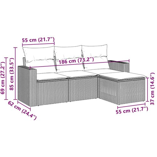 4-dijelni set vrtnih sofa od poliratana s jastucima crni Slike