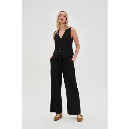 Marisse Black Linen Wide-Leg Trousers Slike