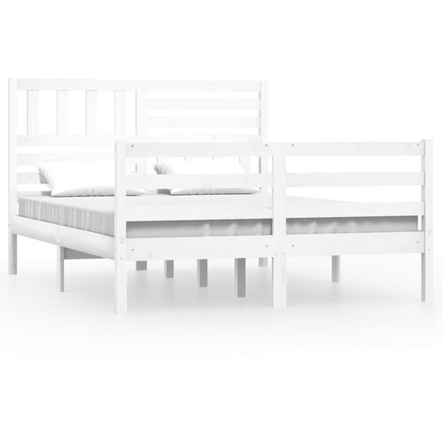 Maison Chic Posteljni okvir - Dvoposteljna postelja - Zakonska postelja bel iz trdnega lesa 140x190 cm-J10148, (21765655) Slike
