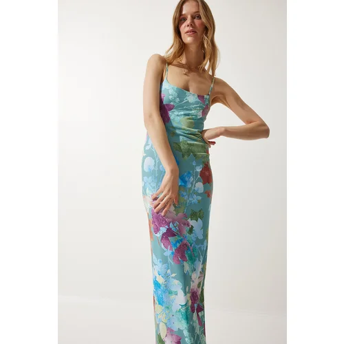  Women's Almond Green Floral Slit Summer Dress