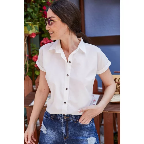 armonika Women's White Short Sleeve Shirt