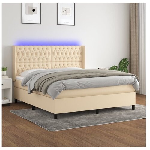  Krevet box spring s madracem LED krem 180x200 cm od tkanine Cijene