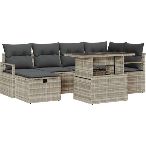  7-dijelni vrtni sofa set s jastučićima svjetlosiva poli ratan 2-sjedna vrtna sofa s jastučićima siva poli ratan Slike