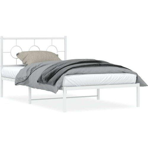 Metalni okvir za krevet s uzglavljem bijeli 107x203 cm Slike