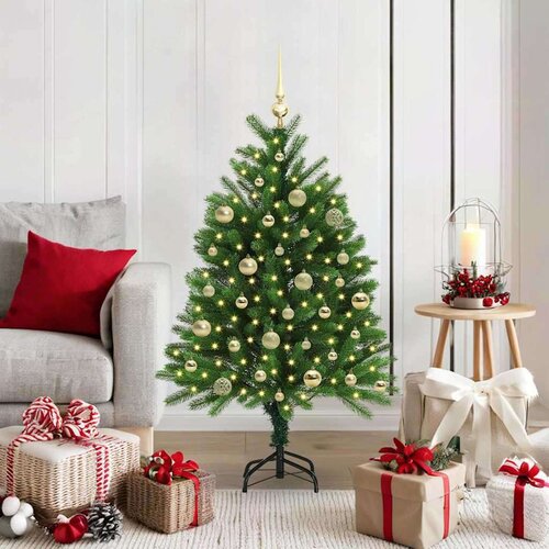 vidaXL Božično drevo med 150 LED z stojalom Zelena 120 cm PE Cene