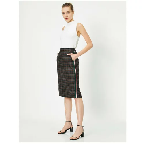 Koton Regular Waist Checked Pocket Detailed Midi Skirt