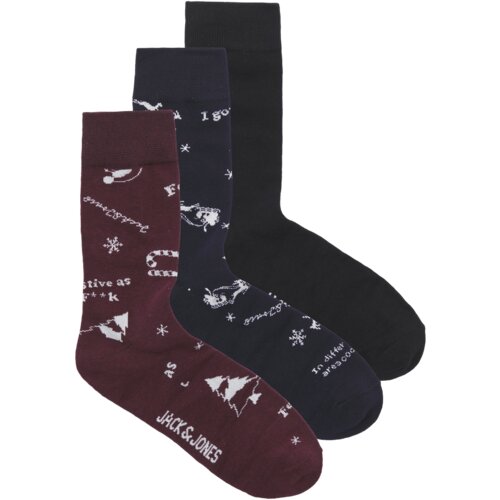 Jack & Jones muške čarape Jacsnowflake 12266791, 3 para, Crne, teget i bordo Cene