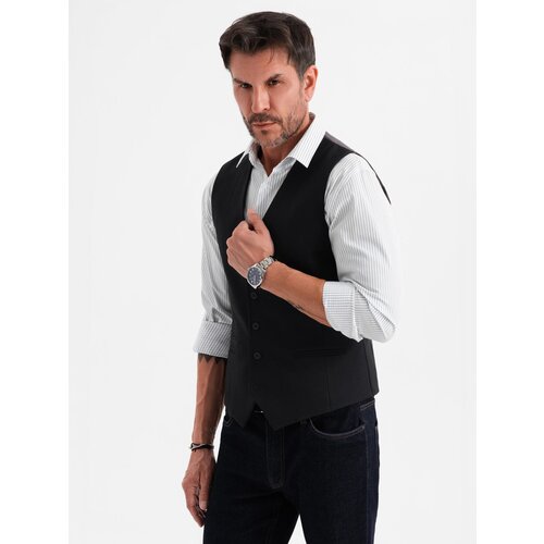 Ombre Men&amp;#039;s suit vest with classic detailing and lining - black Slike