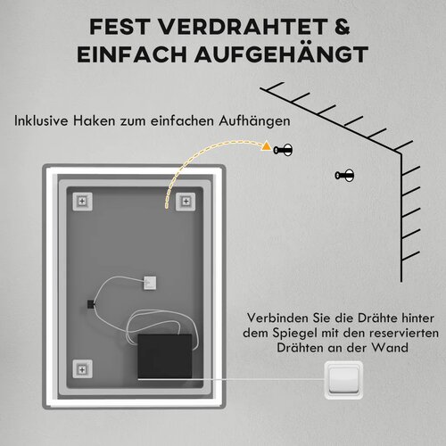  Kupaonsko zidno LED ogledalo s funkcijom protiv zamagljivanja 60x80x4 cm Slike