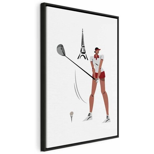  Slika - Female Golfer With the Eiffel Tower in the Background - Illustration 60x90 U crnom drvenom okviru Cene