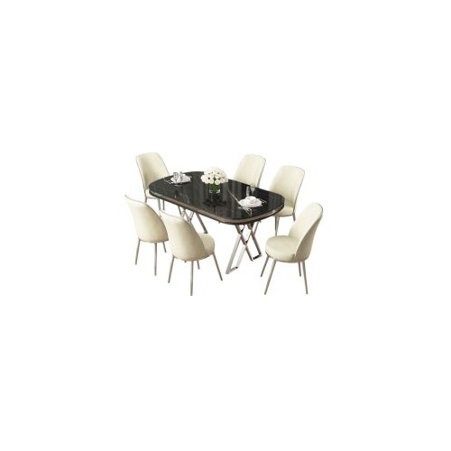 Hanah home Set Trpezarijski sto i 6 stolica Lai, krem-crna Cene
