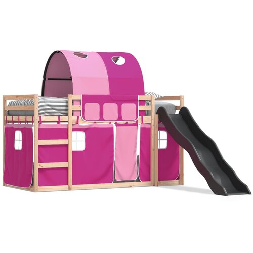 vidaXL Krevet na kat s toboganom i zavjesama ružičasti 90 x 190 cm Cijene