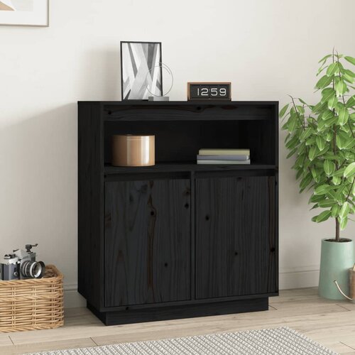 VidaXL Komoda črna 70x34x80 cm trdna borovina Slike