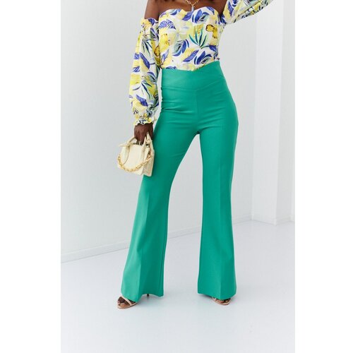 Fasardi Elegant green women's pants with widened legs Slike
