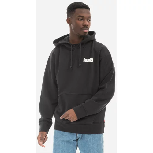 Levi's Bombažen pulover moška, črna barva, s kapuco