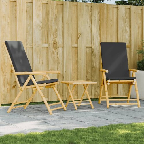 vidaXL 3-dijelni sklopivi bistro set s tamnosivim jastucima bambus Cene