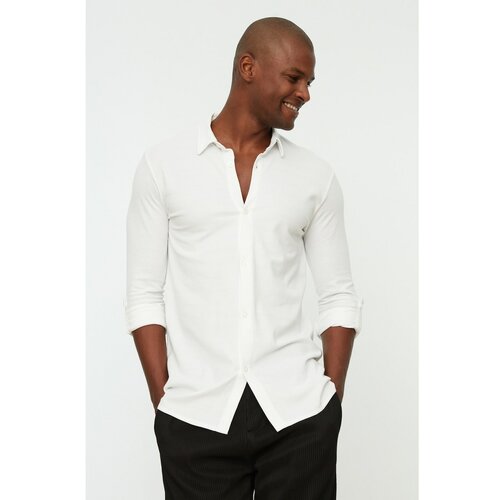 Trendyol White Men's Slim Fit Shirt Collar Epaulette Shirt Slike