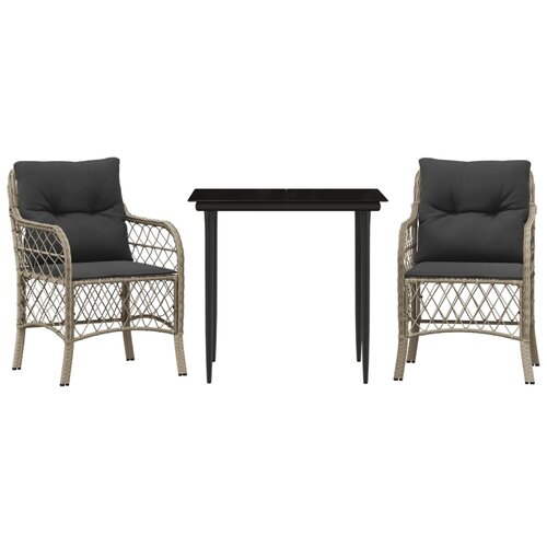  3-dijelni bistro set s jastucima svjetlosivi od poliratana Siva 80 cm table length Slike