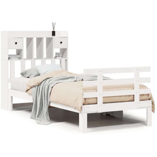 VidaXL Krevet s regalom za knjige bez madraca bijeli 90x200cm borovina Slike