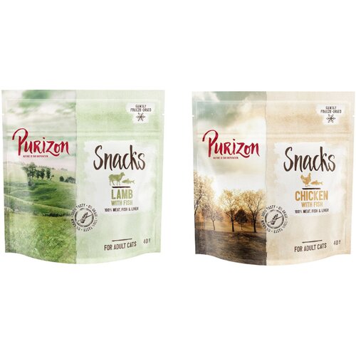  Promotivno mije&amp;scaron;ano pakiranje Purizon Snacks za mačke 2 x 40 g - piletina i riba / janjetina i riba Slike