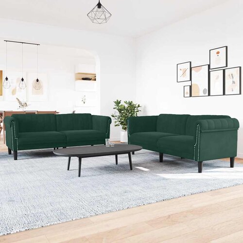  3-dijelni set sofa tamnozeleni bar&amp;scaron;unasti Slike