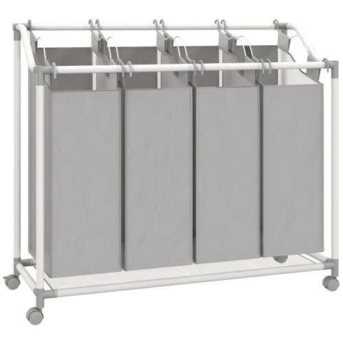 Nesta Ko&scaron;ara za perilo 160 L s 4 predelki, kolesa, snemljiva vreča, siva, 97 x 38 x 81 cm, sortirnik perila, (5000493167) Cene