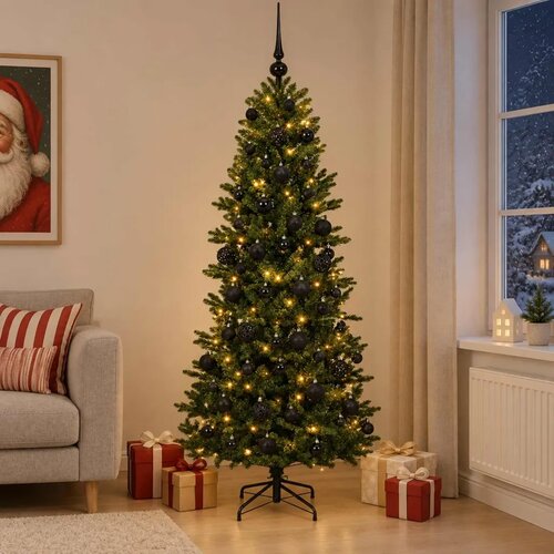  Umjetno božićno drvce s kuglicom 240 cm 300 LED lampica - Zelena 240 cm s LED-ima i crnim lopticama Cijene
