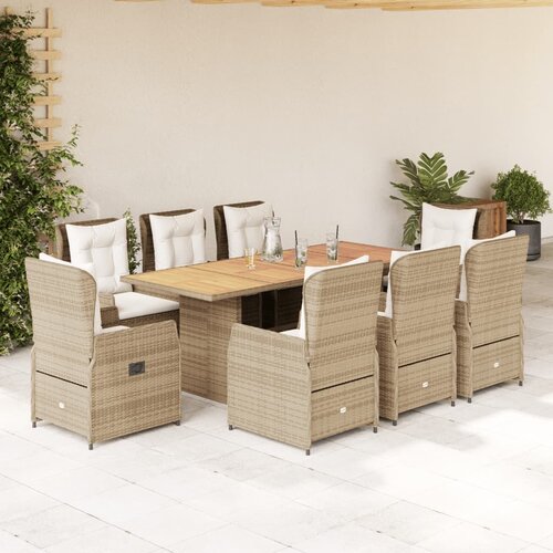  9-dijelni vrtni blagovaonski set od poliratana s jastucima bež Slike