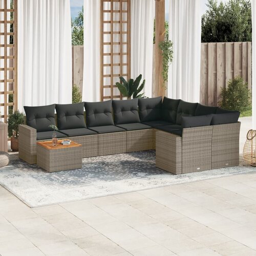 vidaXL 10-dijelni set vrtnih sofa od poliratana s jastucima sivi Cijene