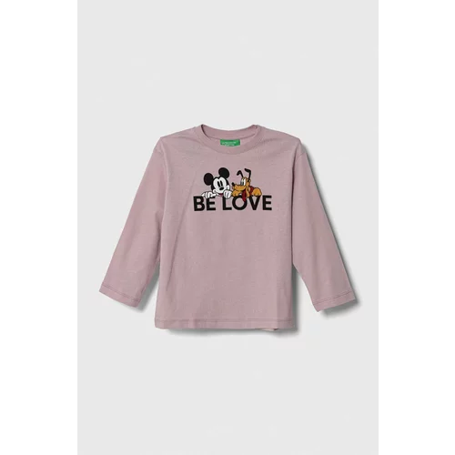 United Colors Of Benetton Otroška bombažna majica z dolgimi rokavi x Disney roza barva