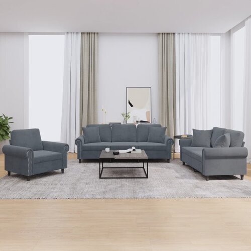  3-dijelni set sofa s jastucima tamnosivi bar&scaron;unasti Cijene